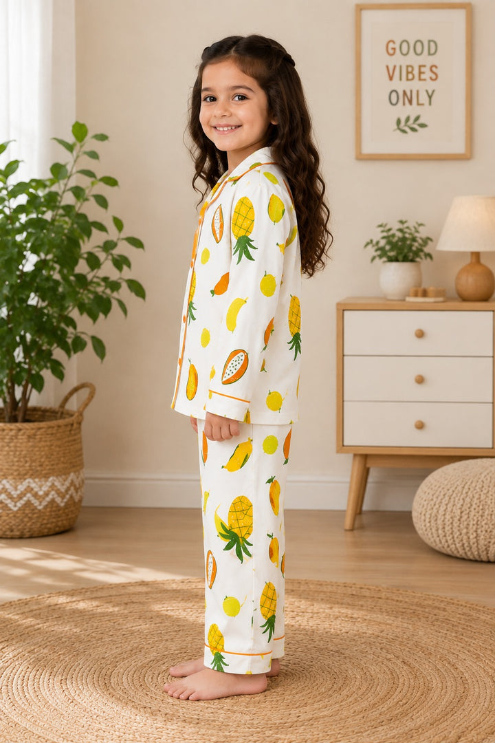 Sunny Fruits Print  Long Sleeve Night Suit
