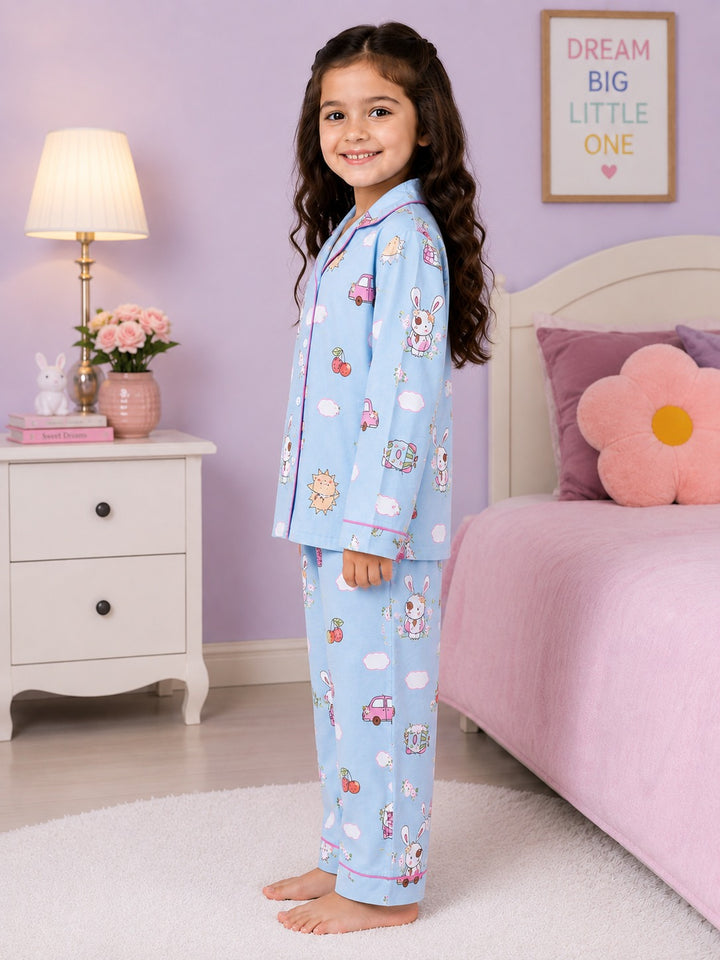 Sweet Bunny Wheels Print  Long Sleeve Night Suit