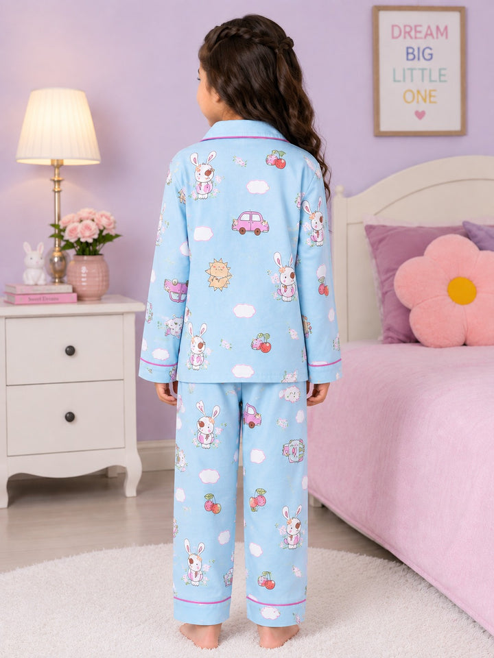 Sweet Bunny Wheels Print  Long Sleeve Night Suit