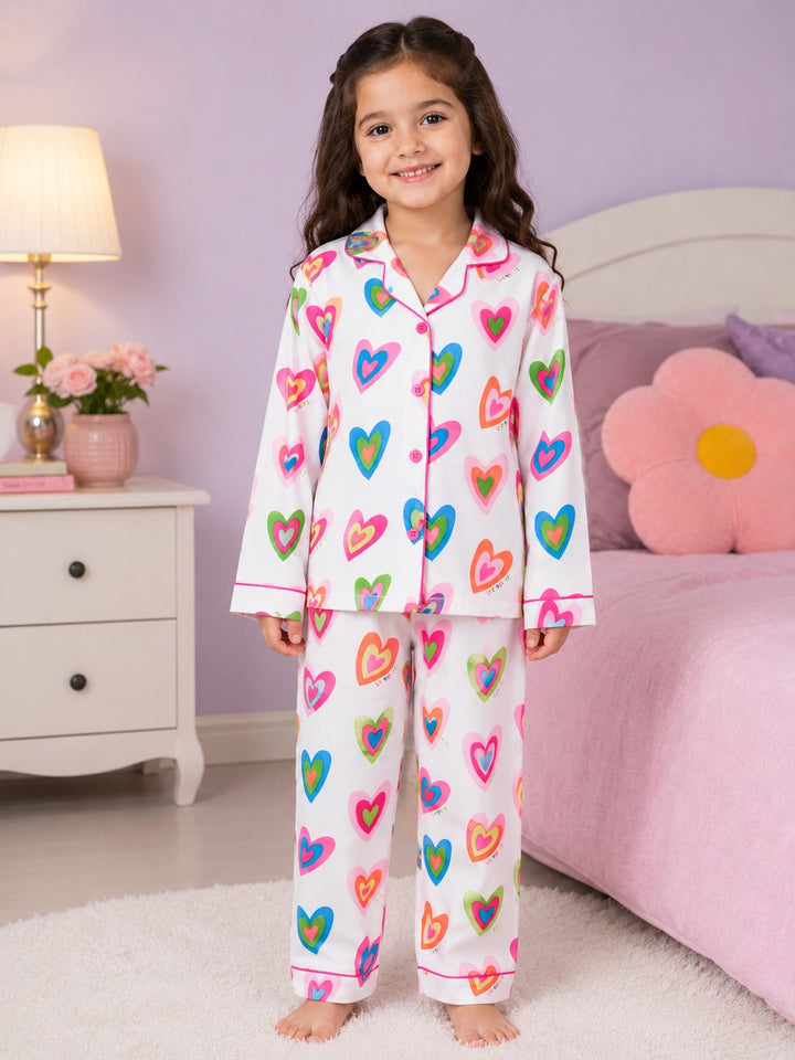 Rainbow Heart Dreams Print  Long Sleeve Night Suit