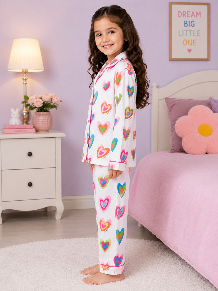 Rainbow Heart Dreams Print  Long Sleeve Night Suit