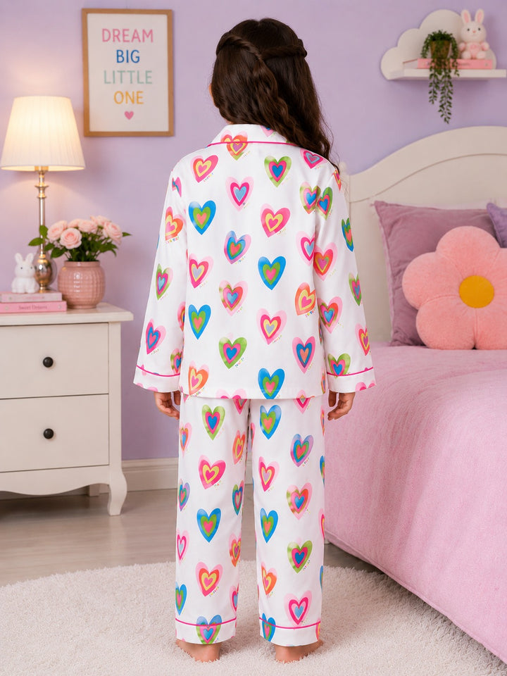 Rainbow Heart Dreams Print  Long Sleeve Night Suit