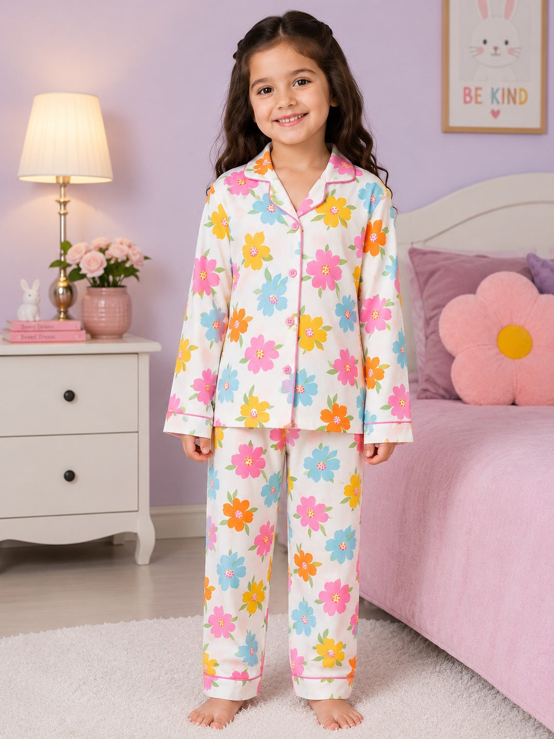 Happy Petals Print  Long Sleeve Night Suit