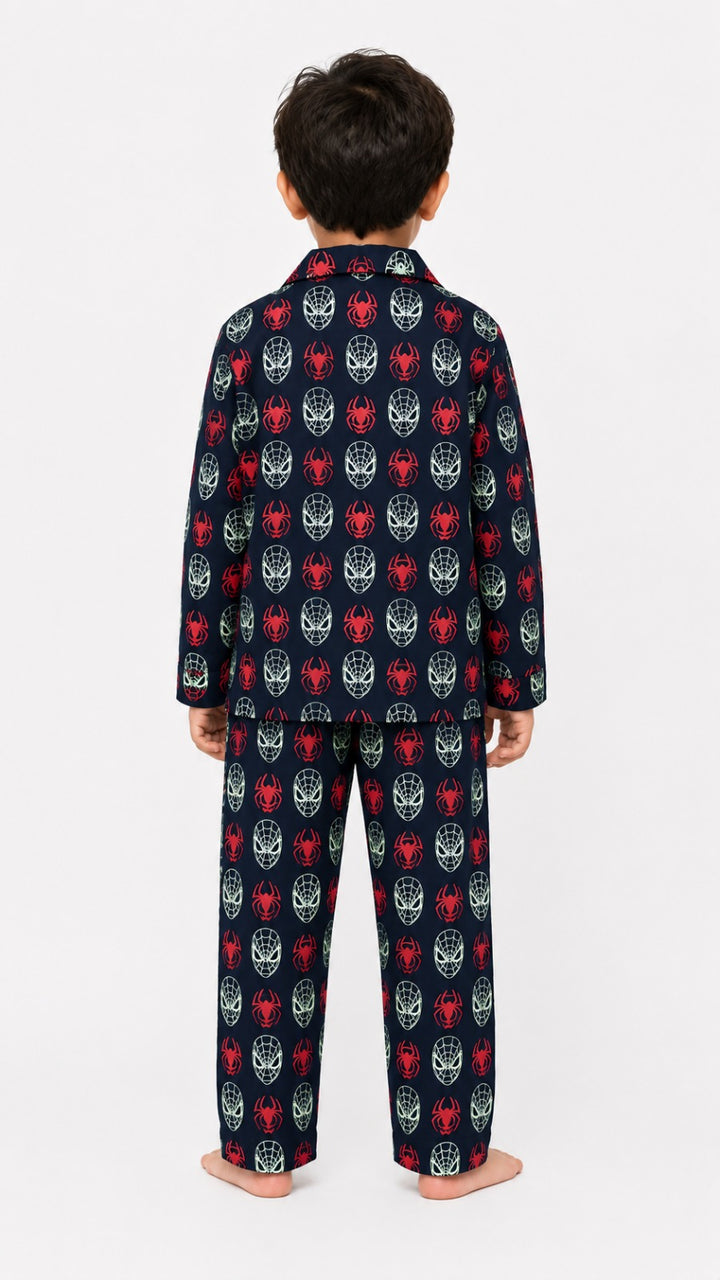 Spider Spark Glow in the Dark Print Long Sleeve Kids Night Suit