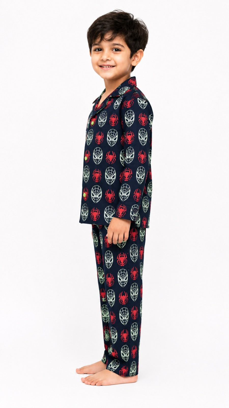 Spider Spark Glow in the Dark Print Long Sleeve Kids Night Suit