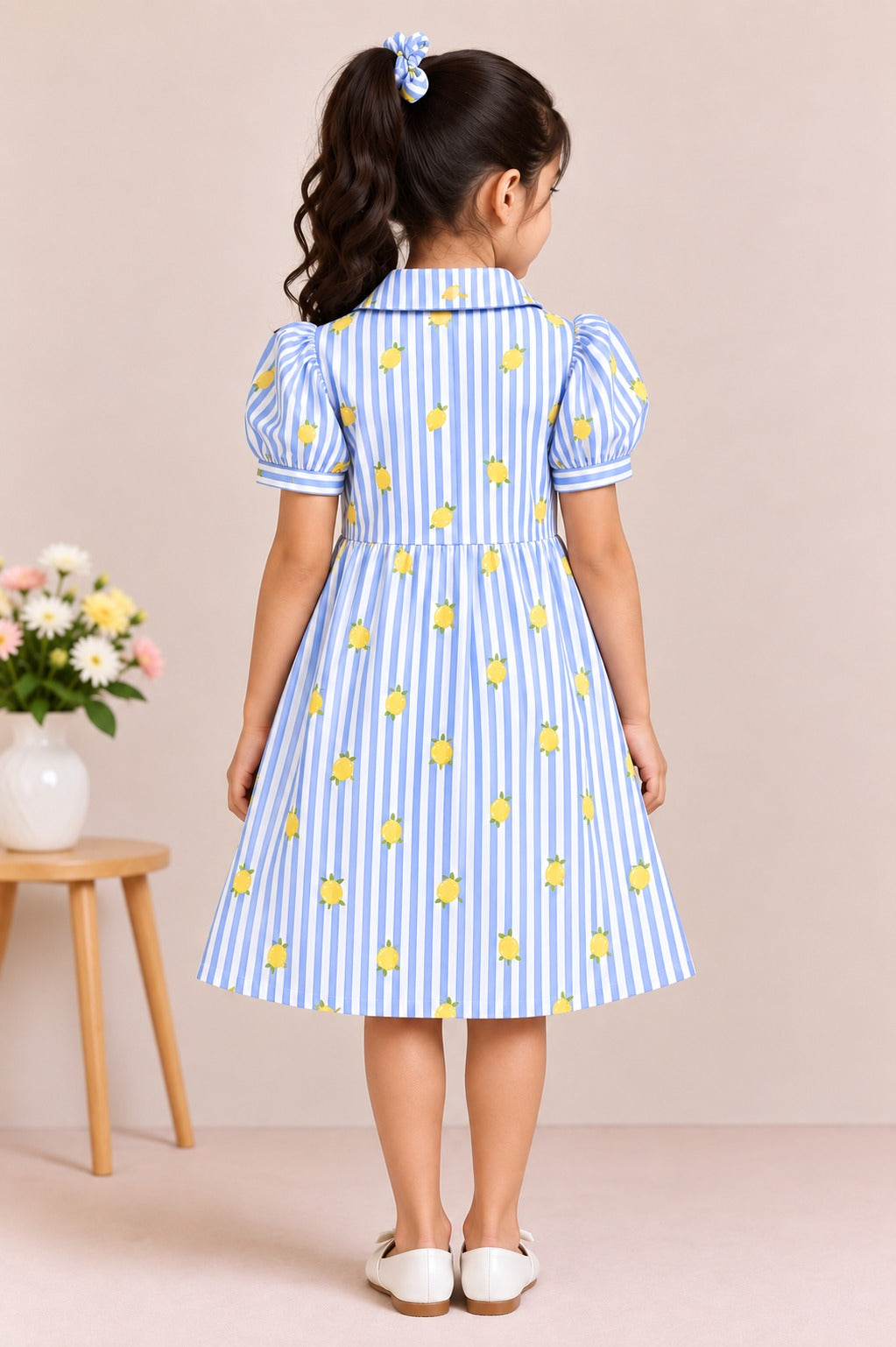 Lemon Bloom Striped Girls Dress