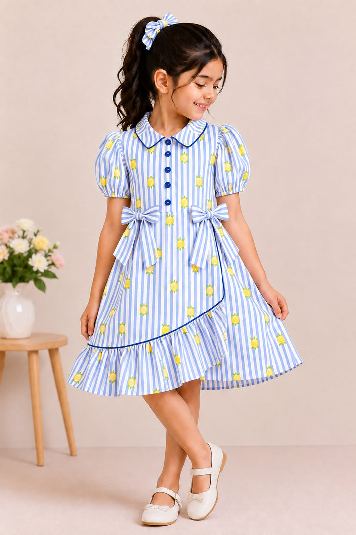 Lemon Bloom Striped Girls Dress