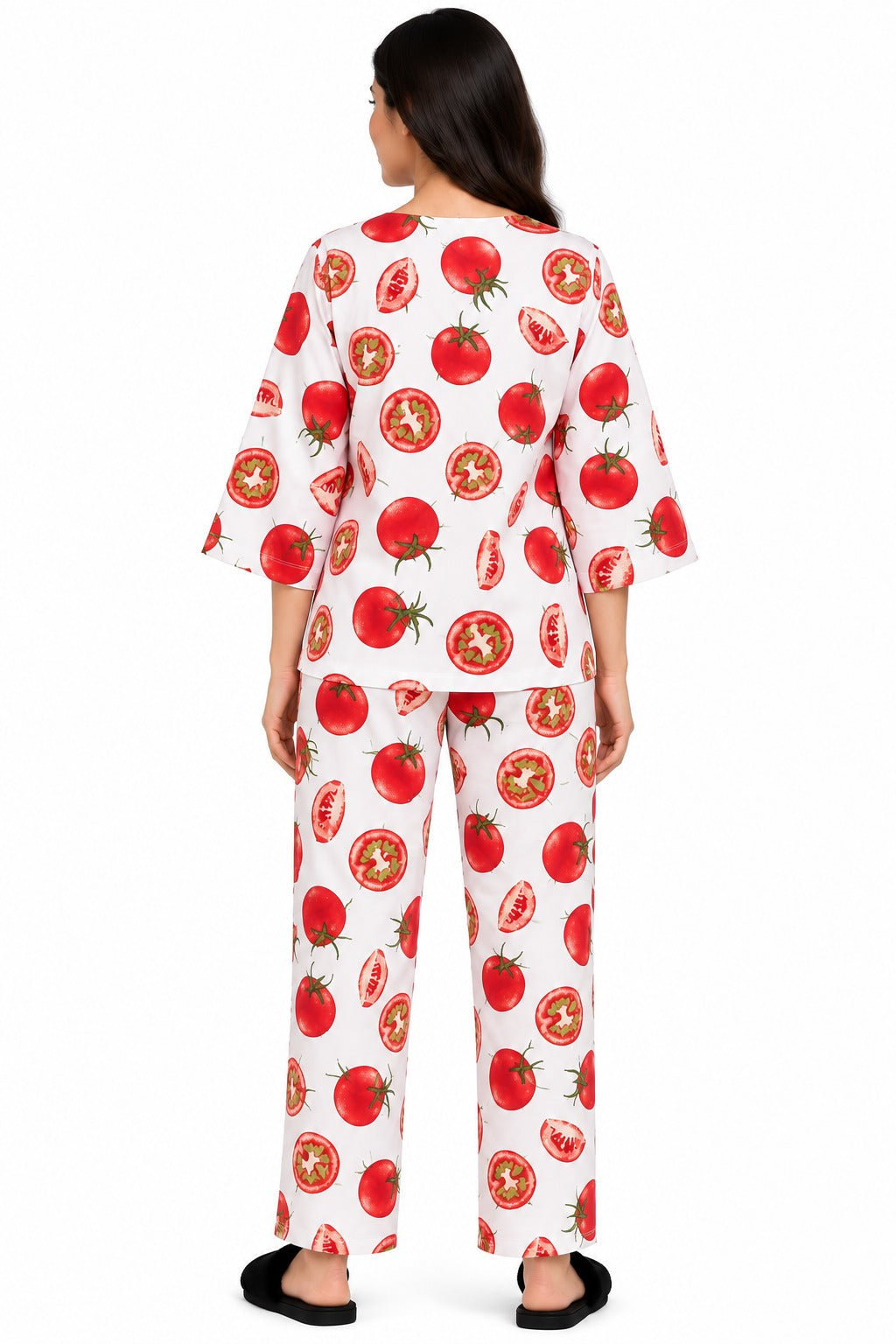 Tomato Garden Print V-Neck 3/4th Sleeve Women's Night Suit