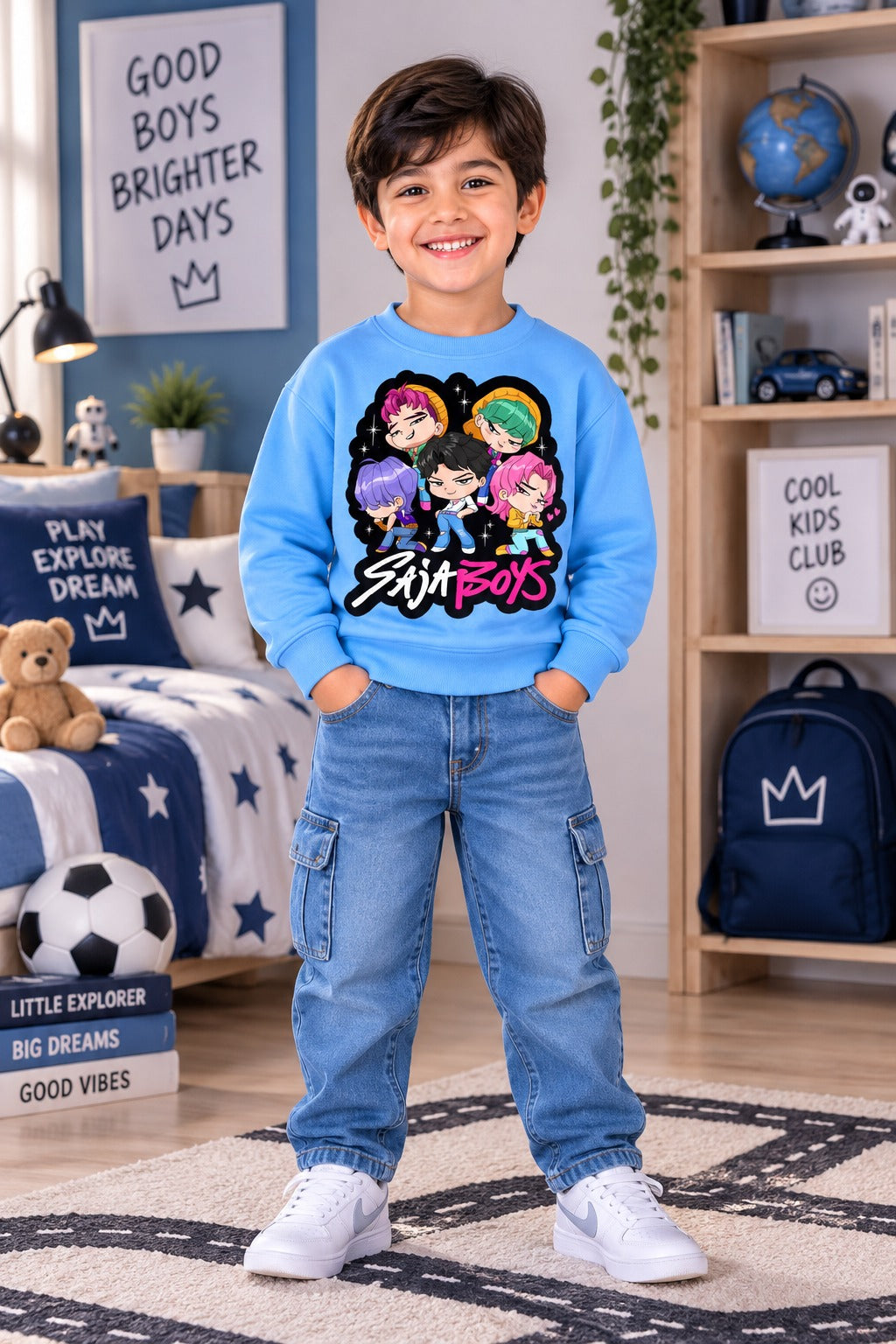 SAJA BOYS Cartoon Print Blue Sweatshirt