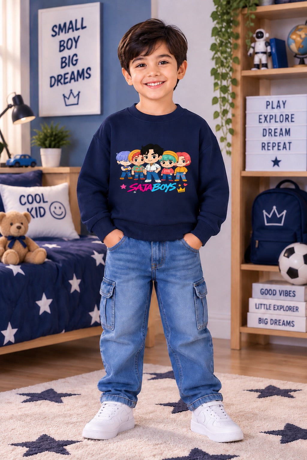 SAJA BOYS Little Star Navy Sweatshirt