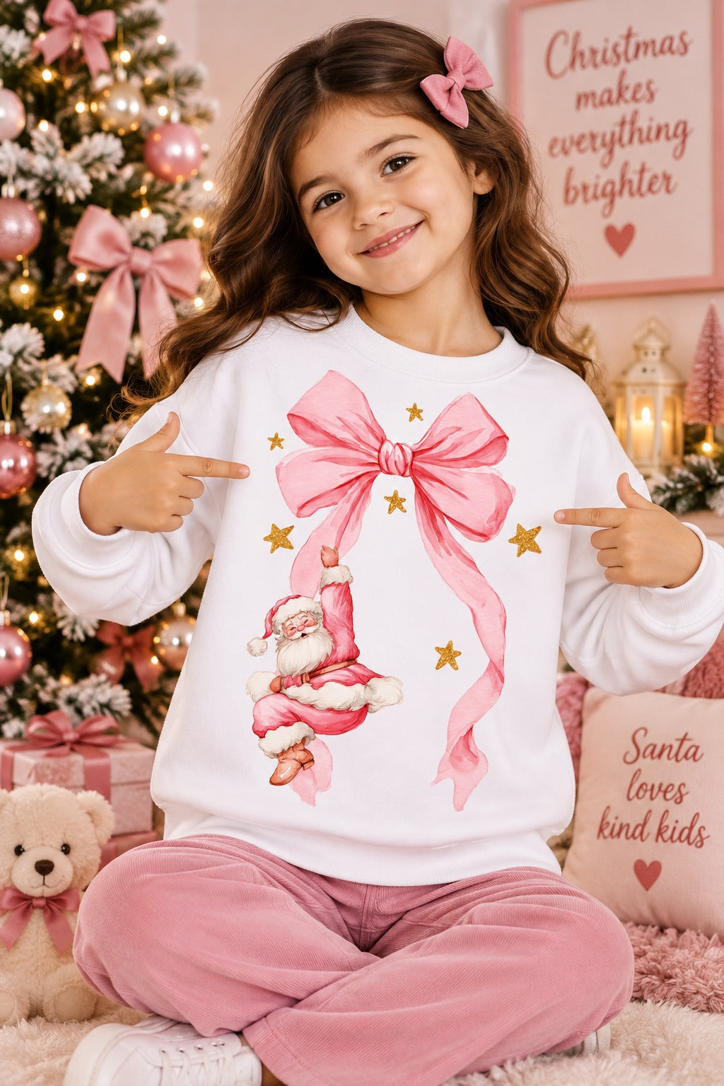 Christmas Bow & Santa Sweatshirt