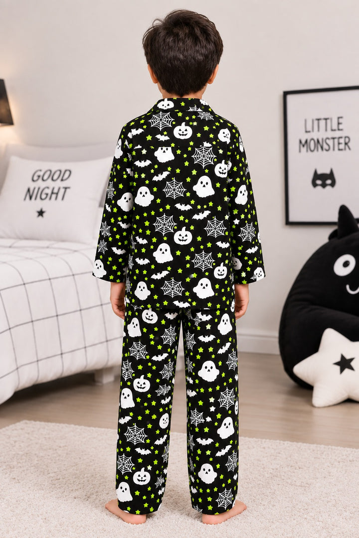 Haunted Star Glow In The Dark  Print Long Sleeve Kids Night Suit
