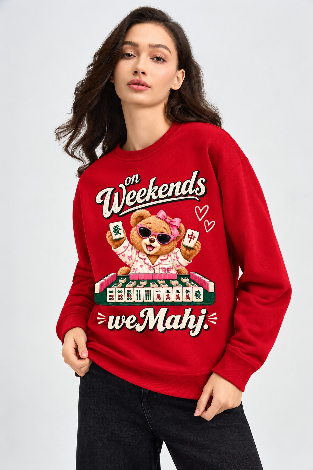 Mahjong Weekend Club Print Long Sleeve Women's Sweatshirt