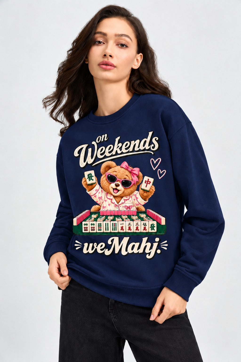 Mahjong Weekend Club Print Long Sleeve Women's Sweatshirt