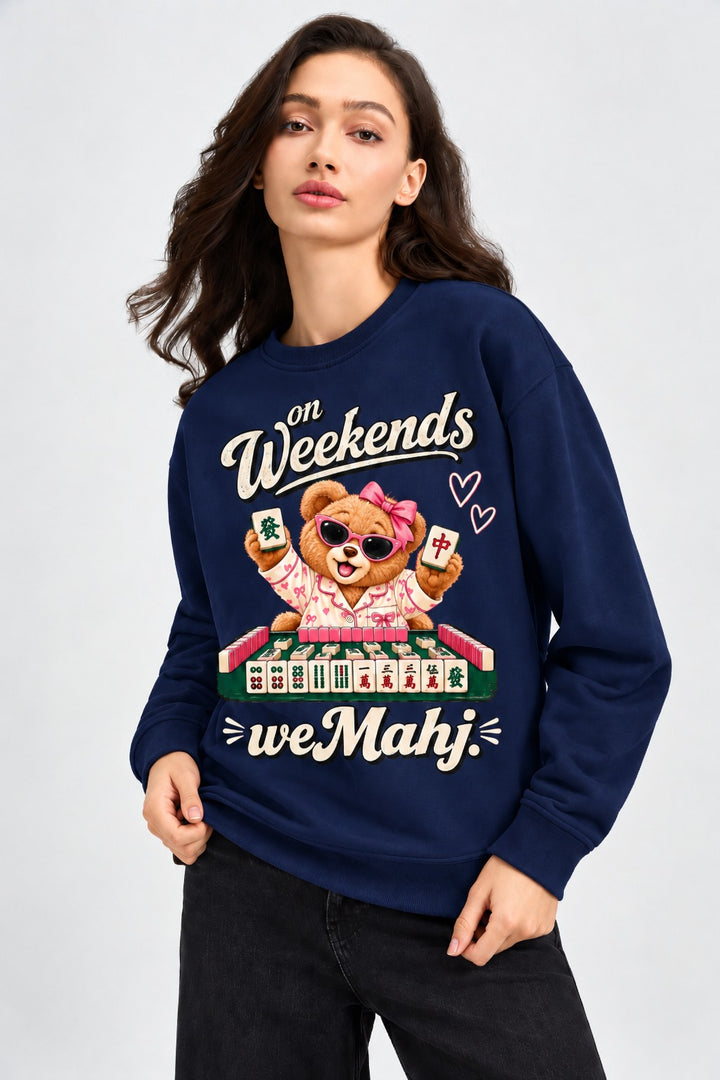 Mahjong Weekend Club Print Long Sleeve Women's Sweatshirt