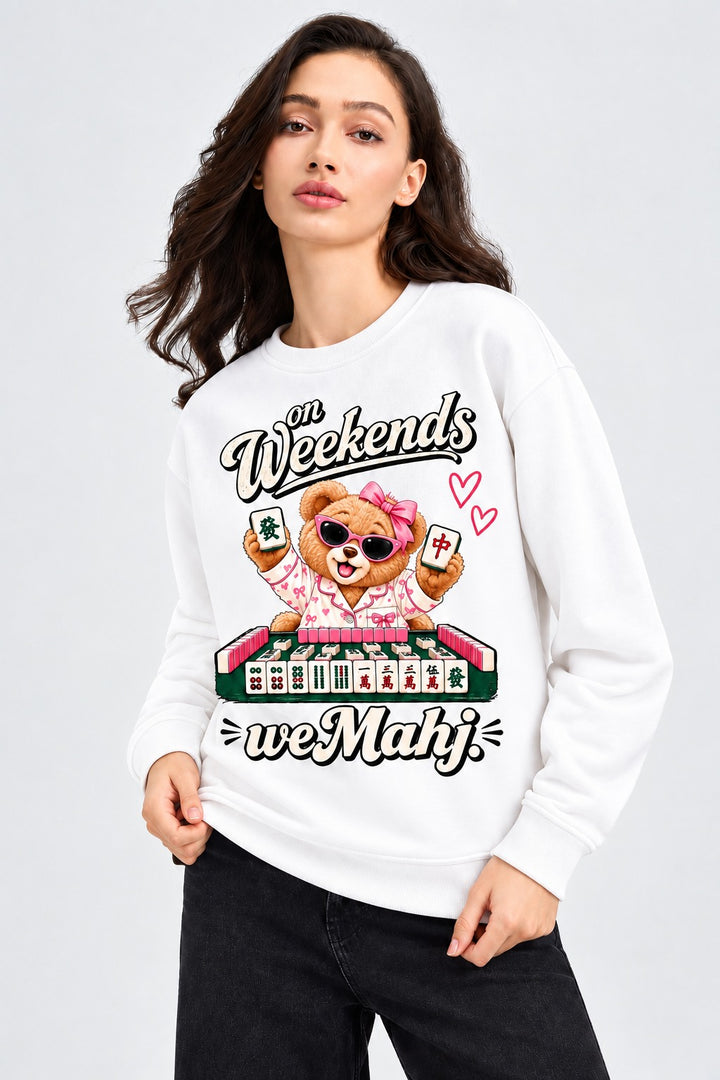 Mahjong Weekend Club Print Long Sleeve Women's Sweatshirt