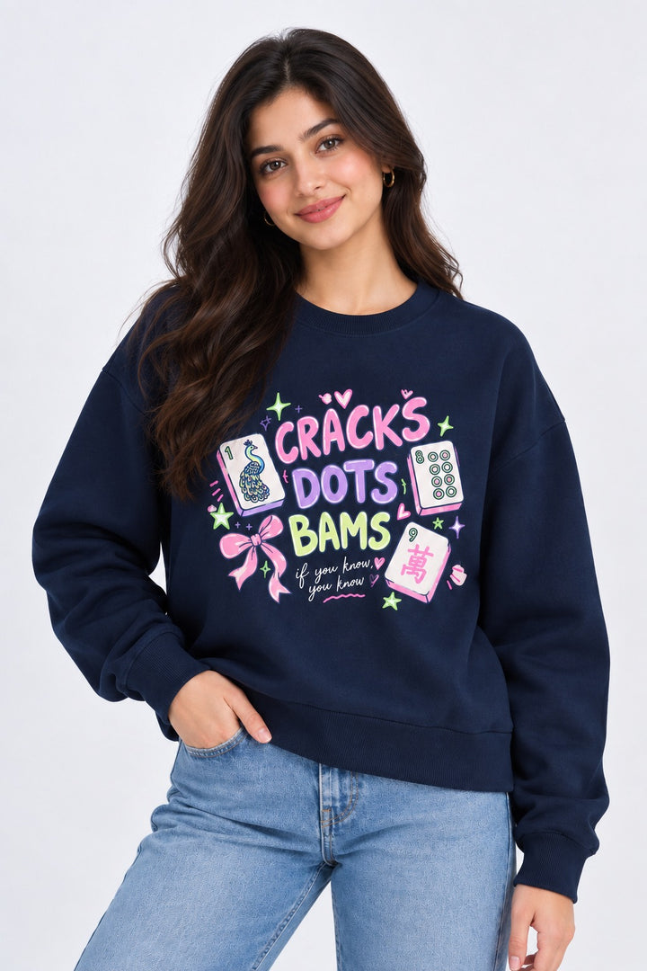 Tiles, Bows & Bams Print Long Sleeve Women's Sweatshirt