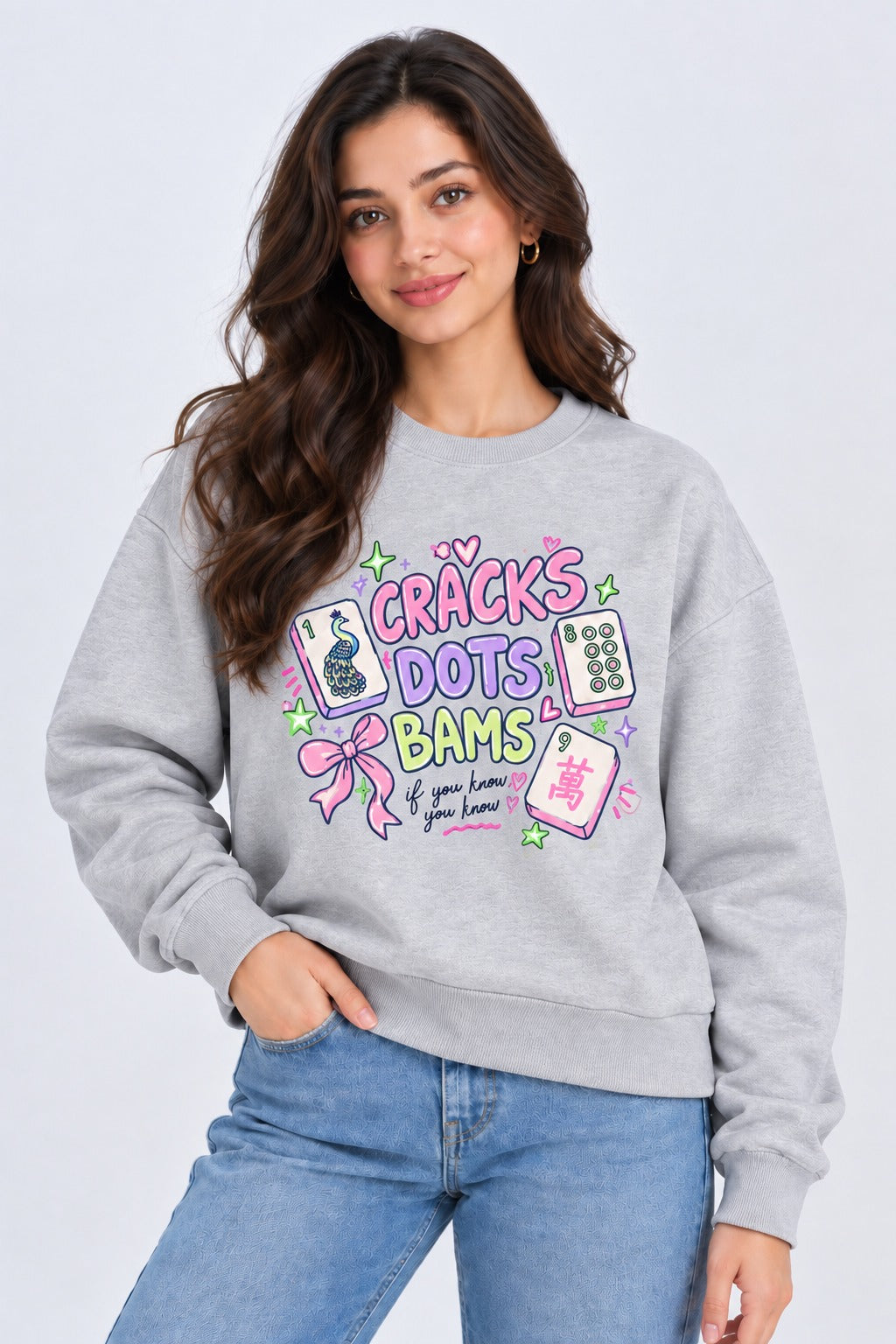 Tiles, Bows & Bams Print Long Sleeve Women's Sweatshirt