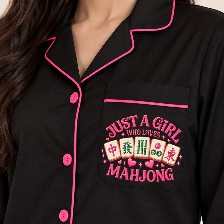 Just a Girl Who Loves Mahjong Print  Long Sleeve Women's Night Suit
