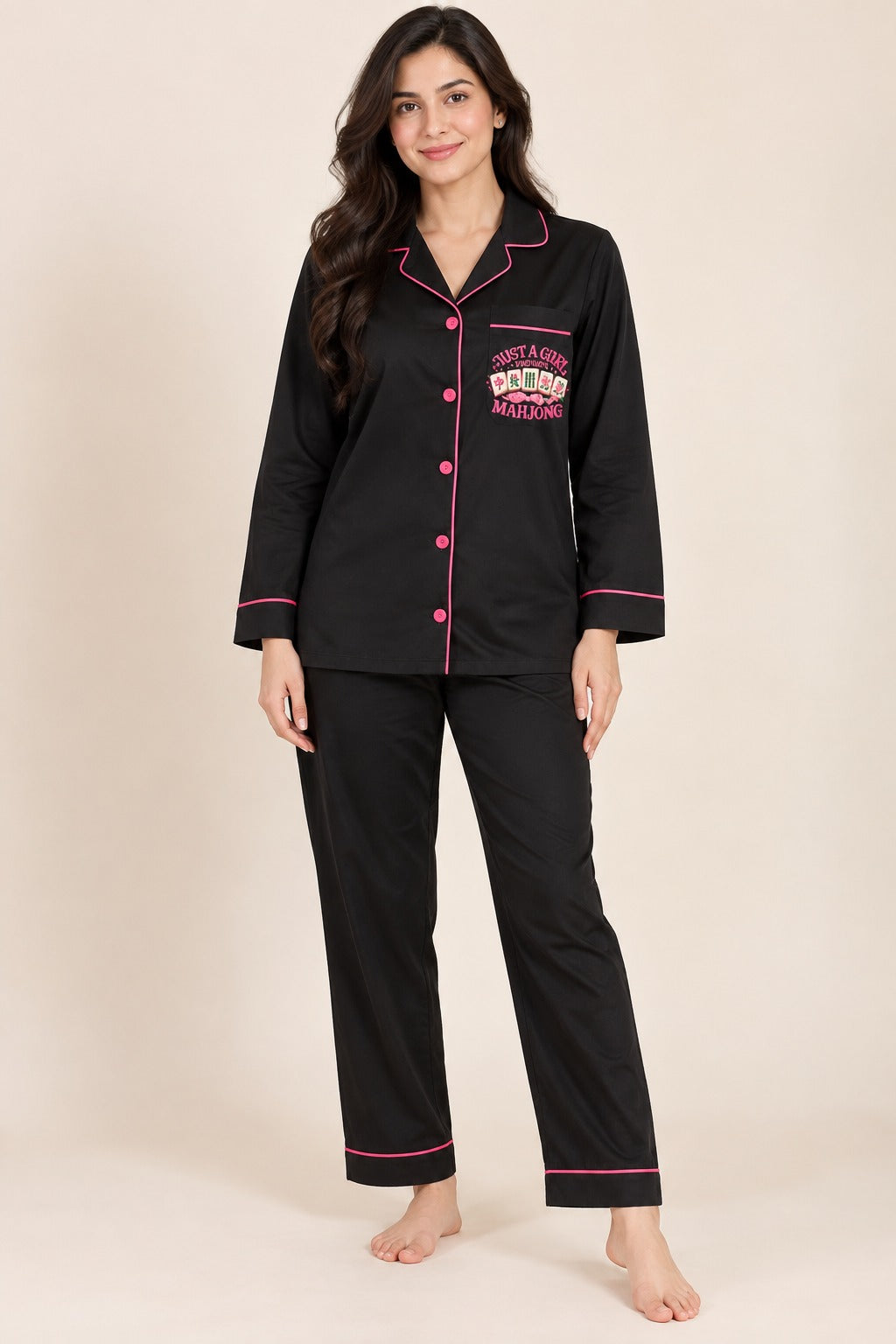 Just a Girl Who Loves Mahjong Print  Long Sleeve Women's Night Suit