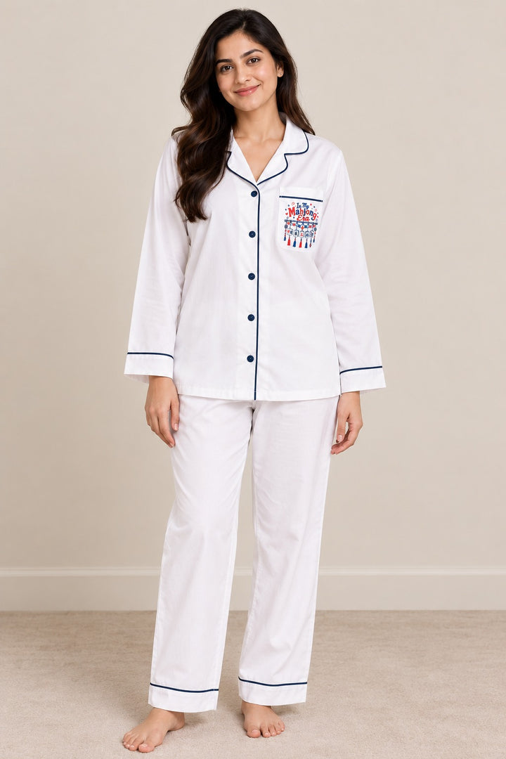 In My Mahjong Era Print  Long Sleeve Women's Night Suit