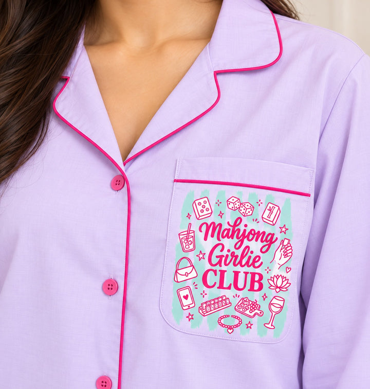Mahjong Girlie Club Print  Long Sleeve Women's Night Suit