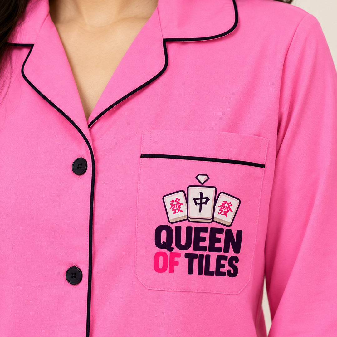 Queen of Tiles Print  Long Sleeve Women's Night Suit