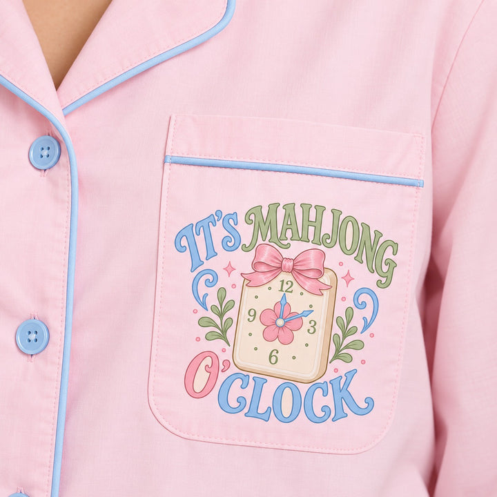 It'S MAHJONG O'CLOCK Print  Long Sleeve Women's Night Suit