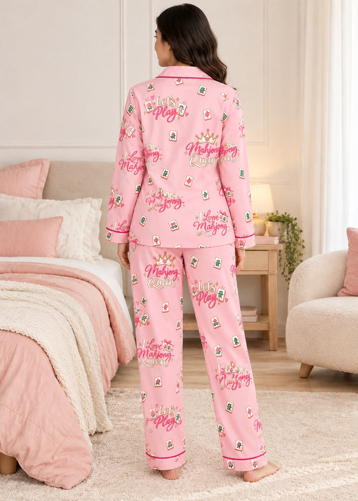 Mahjong Queen Print Long Sleeve Women's Night Suit