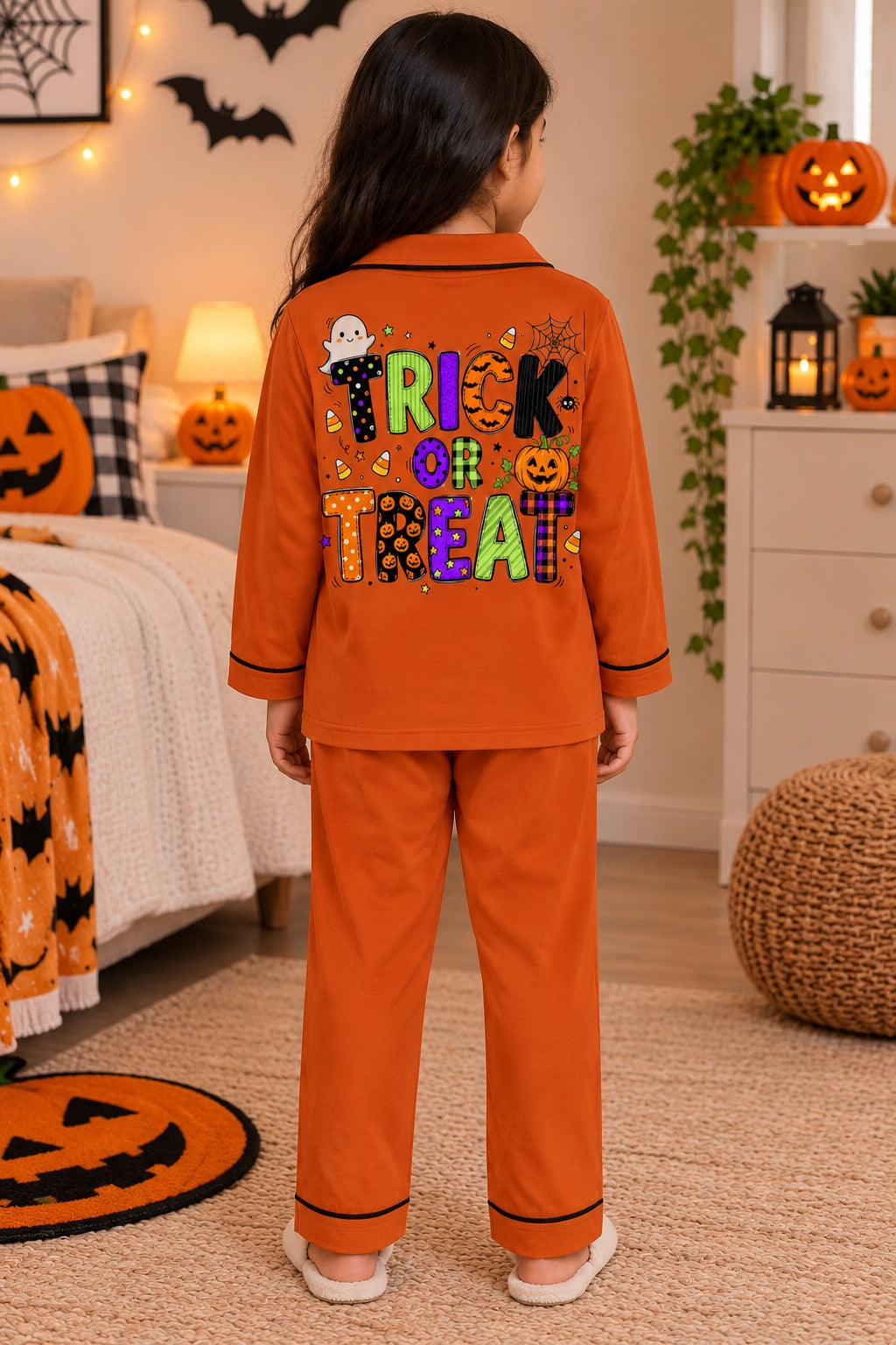 Halloween Candy Pumpkin Print Long Sleeve Kids Night Suit