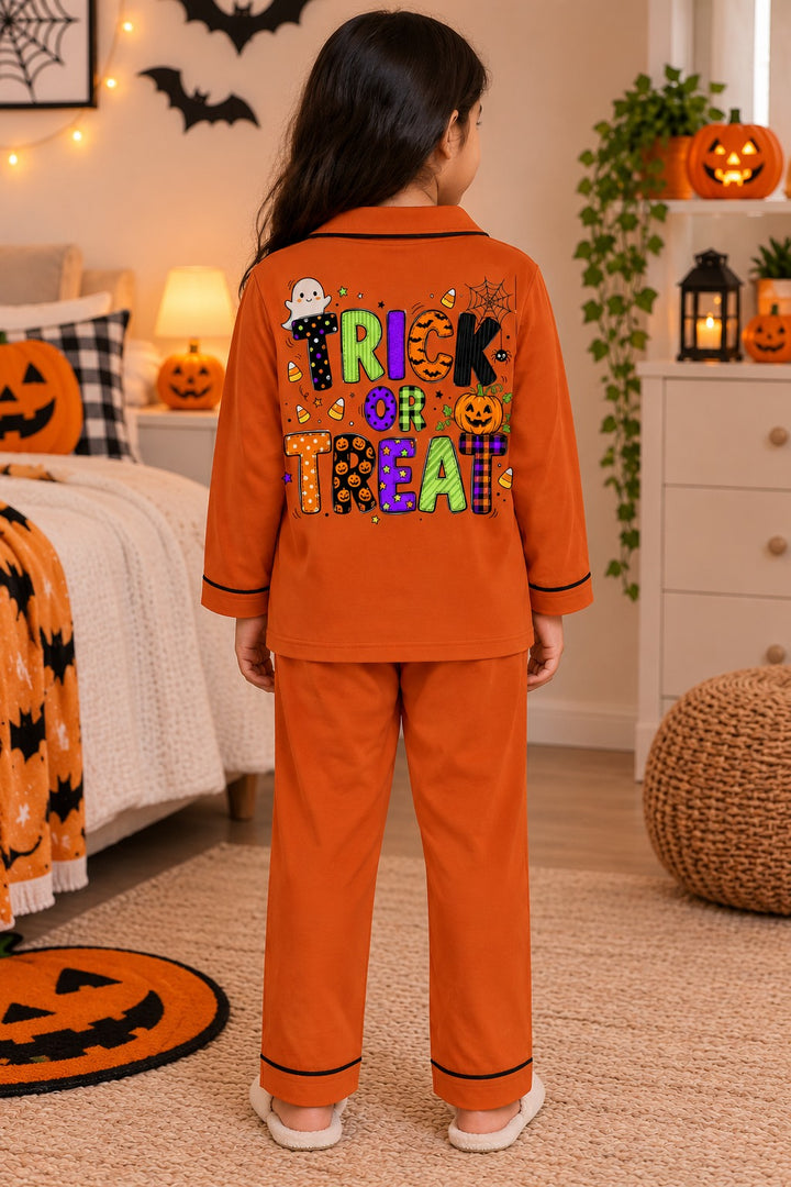 Halloween Candy Pumpkin Print Long Sleeve Kids Night Suit