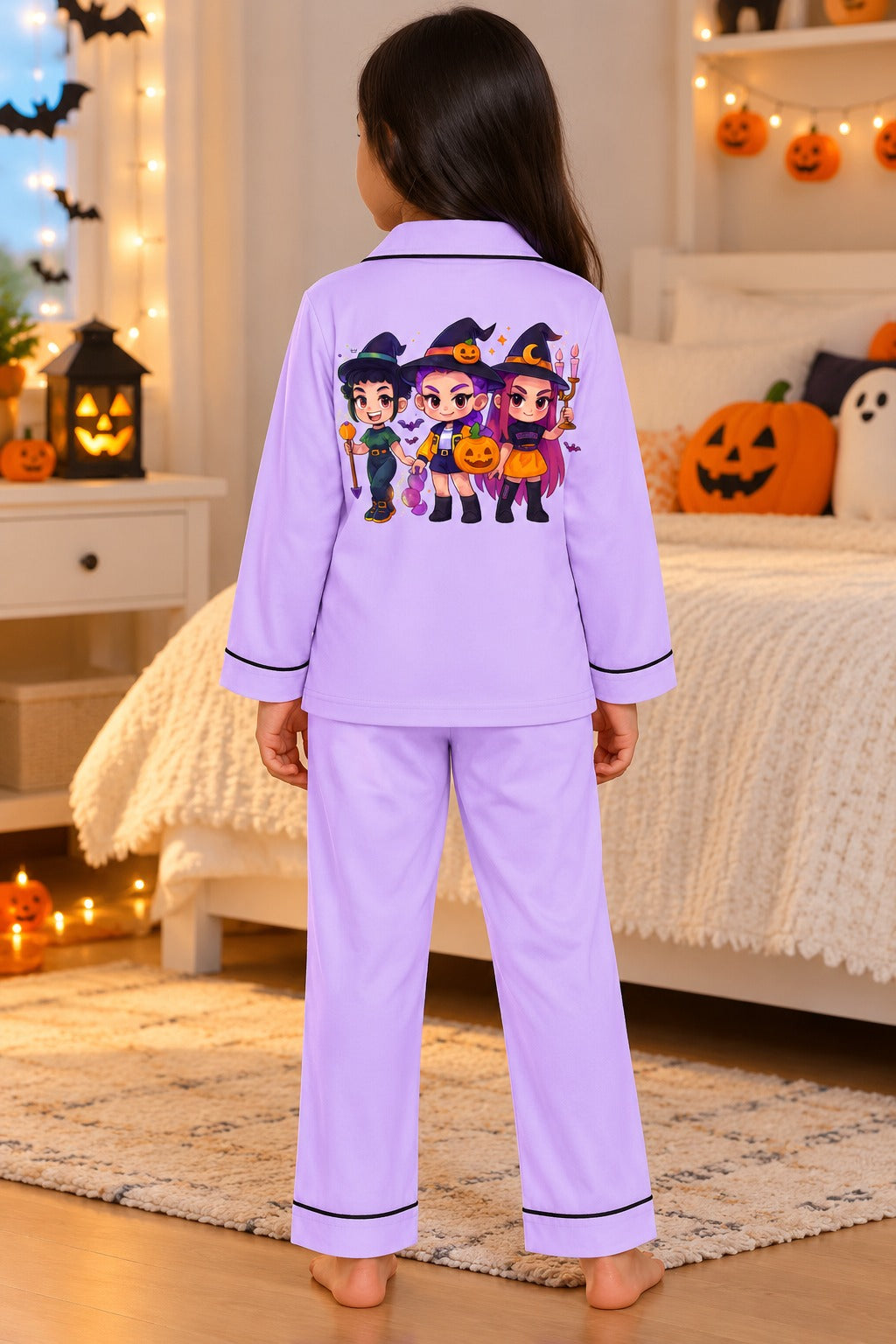 Spooky Hunt Lavender Print Long Sleeve Kids Night Suit
