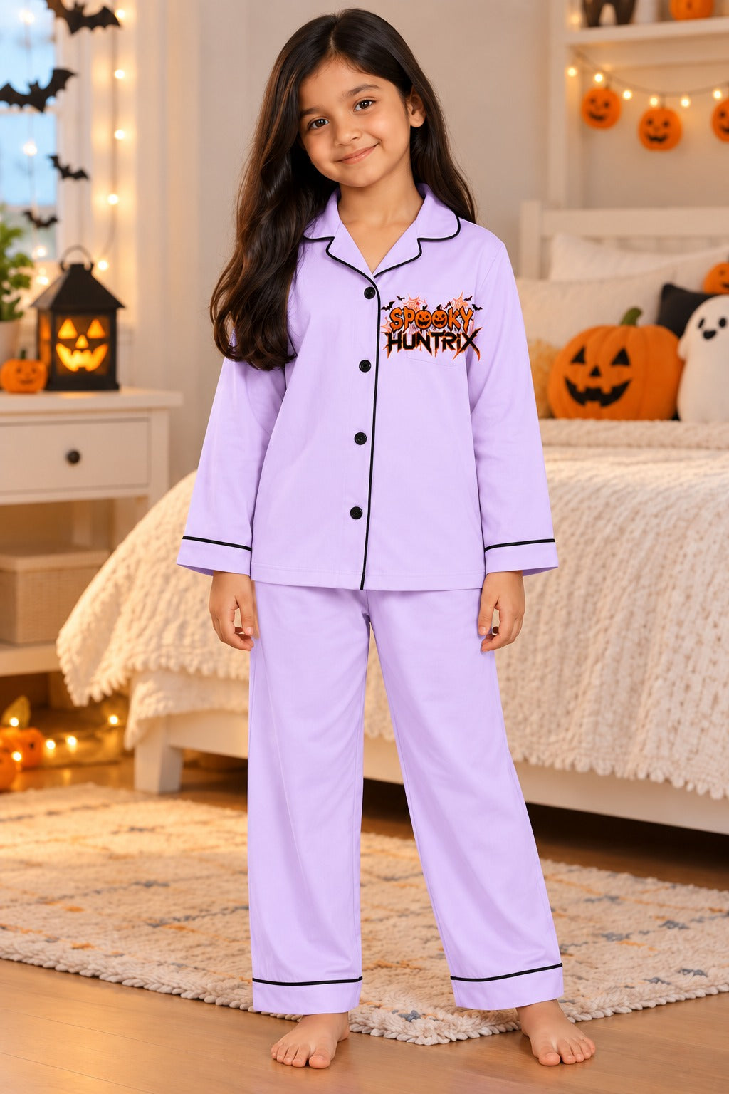 Spooky Hunt Lavender Print Long Sleeve Kids Night Suit