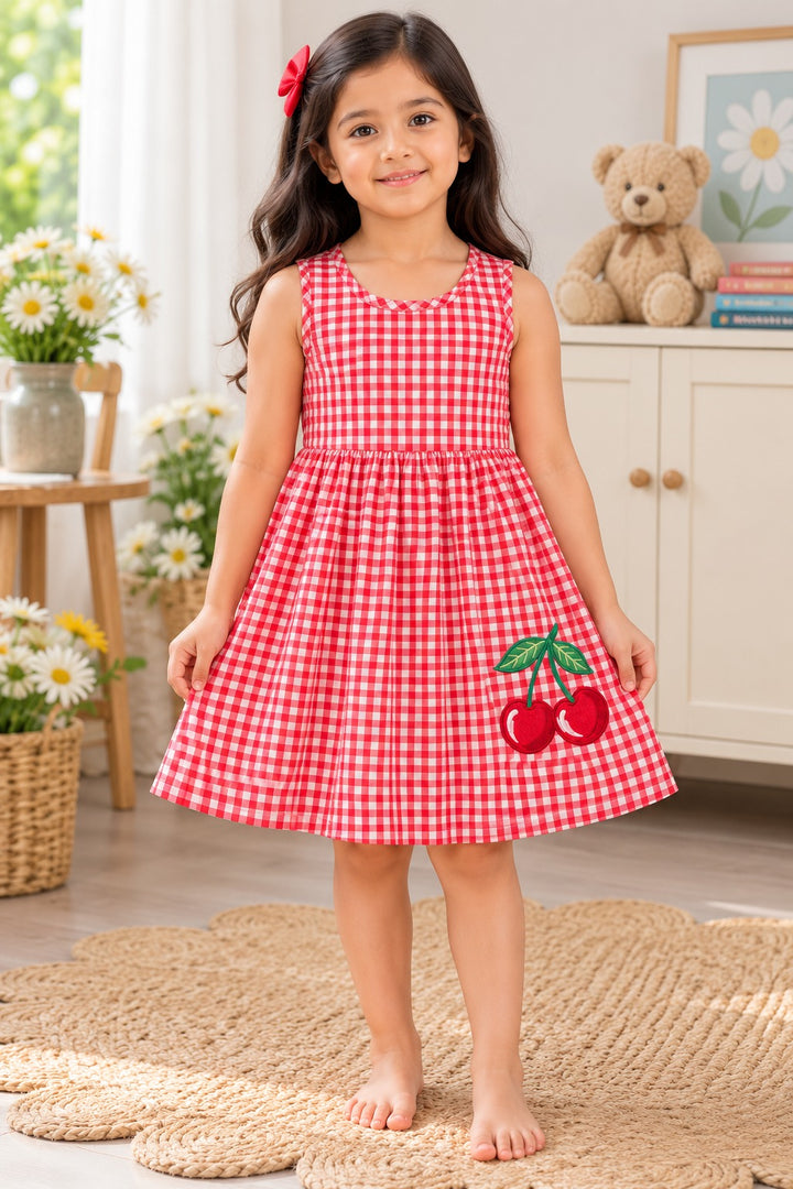 Sweet Cherry Check Print Long Sleeve Kids Night Suit