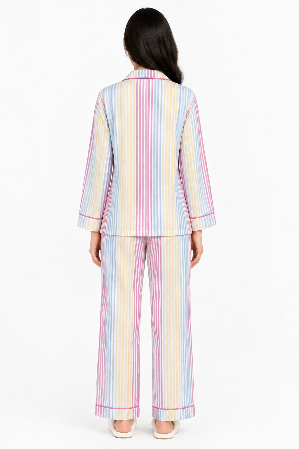 Rainbow Stripes Print Long Sleeve Women's Night Suit