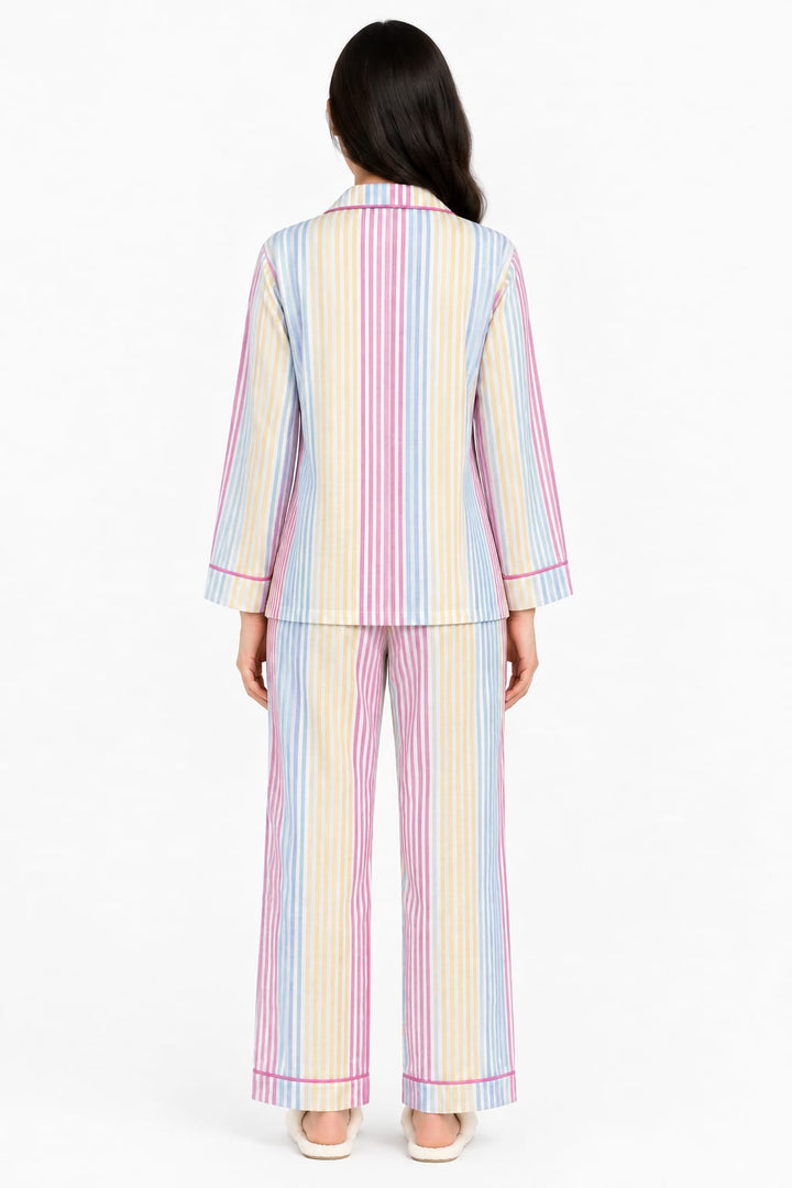Rainbow Stripes Print Long Sleeve Women's Night Suit