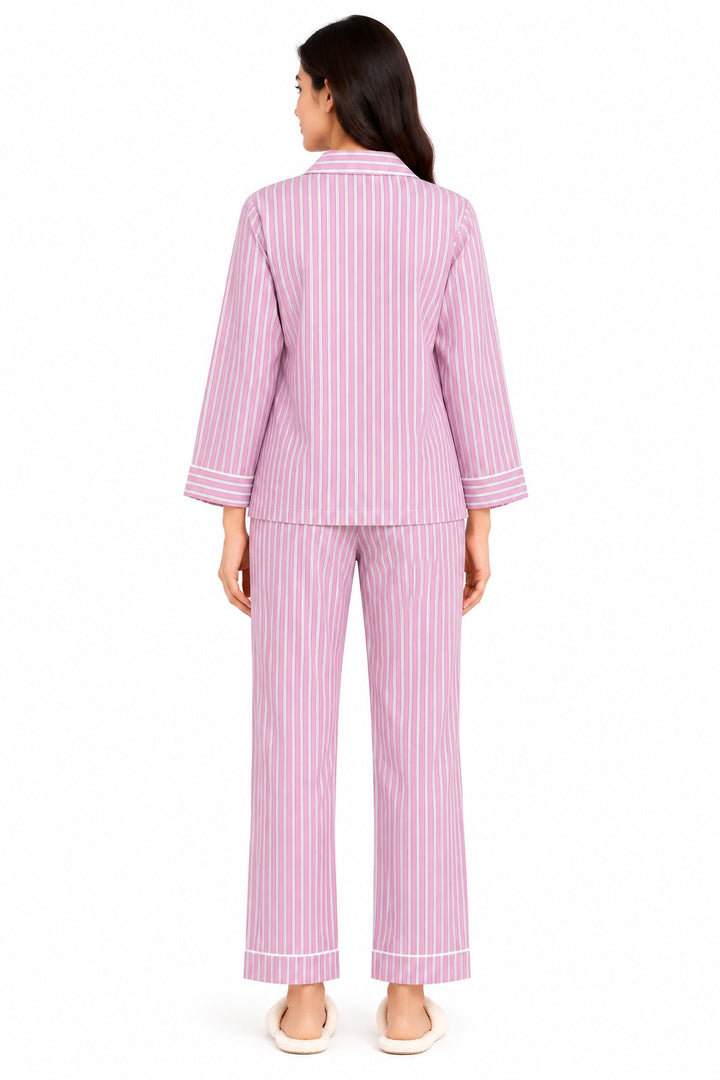 Pink Pinstripe Dream Print Long Sleeve Women's Night Suit