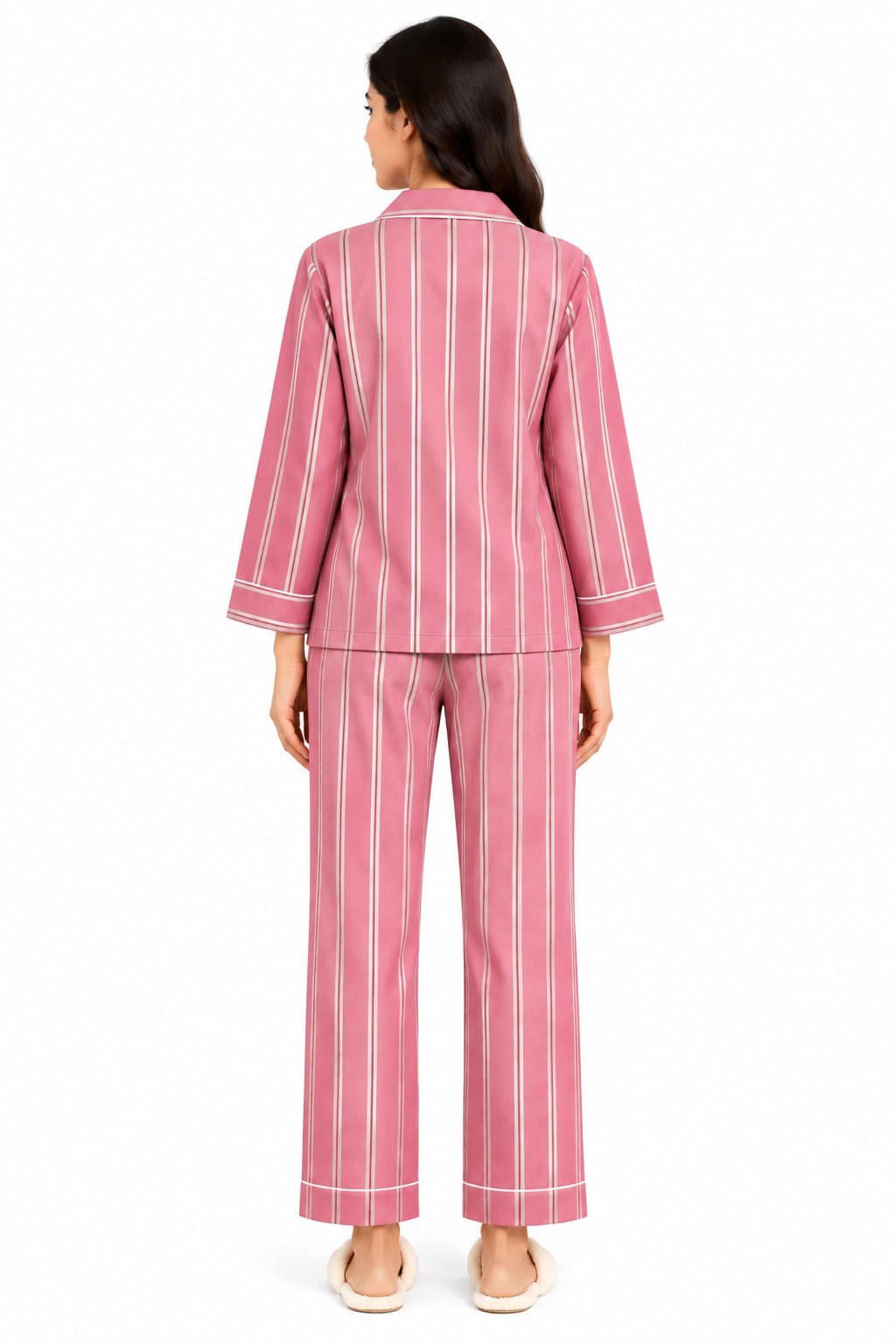 Pink Pearl Stripe Print Long Sleeve Women's Night Suit