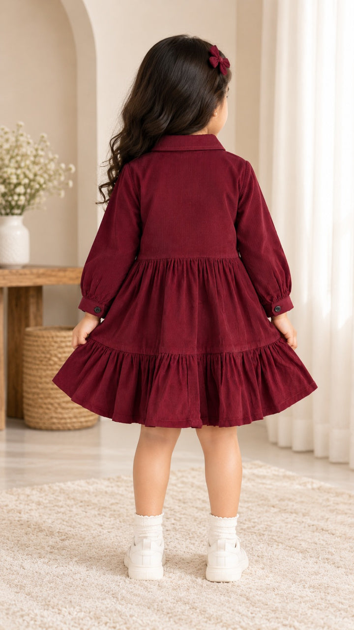 Burgundy Corduroy Tiered Dress