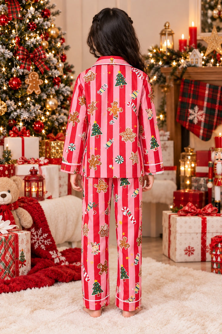 Christmas Candy Cane Dreams Cotton Flannel Long Sleeve Kids Night Suit