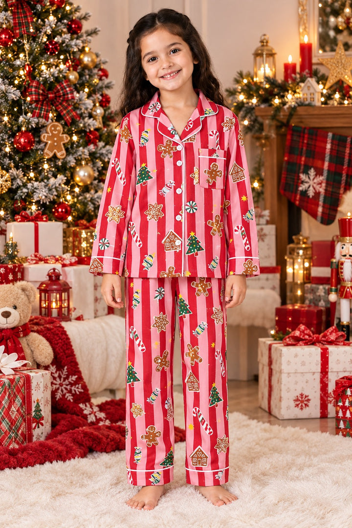 Christmas Candy Cane Dreams Cotton Flannel Long Sleeve Kids Night Suit