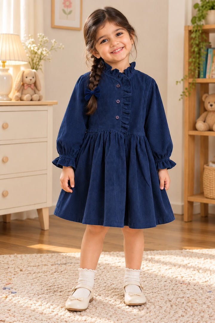 Navy Bloom Corduroy Dress