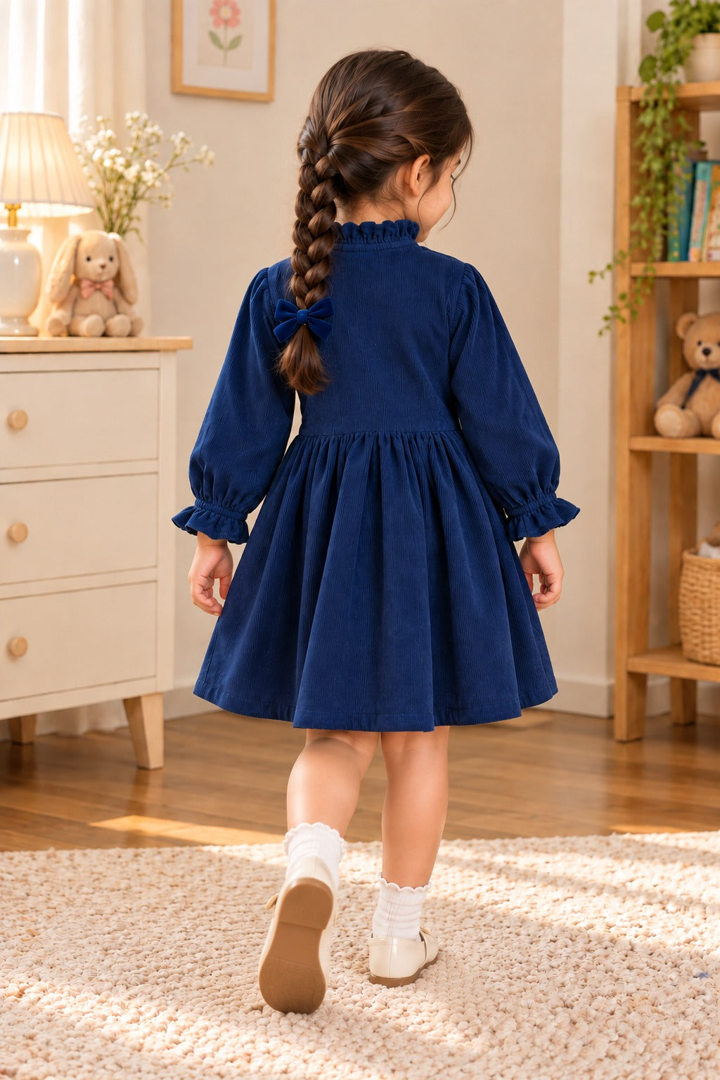 Navy Bloom Corduroy Dress