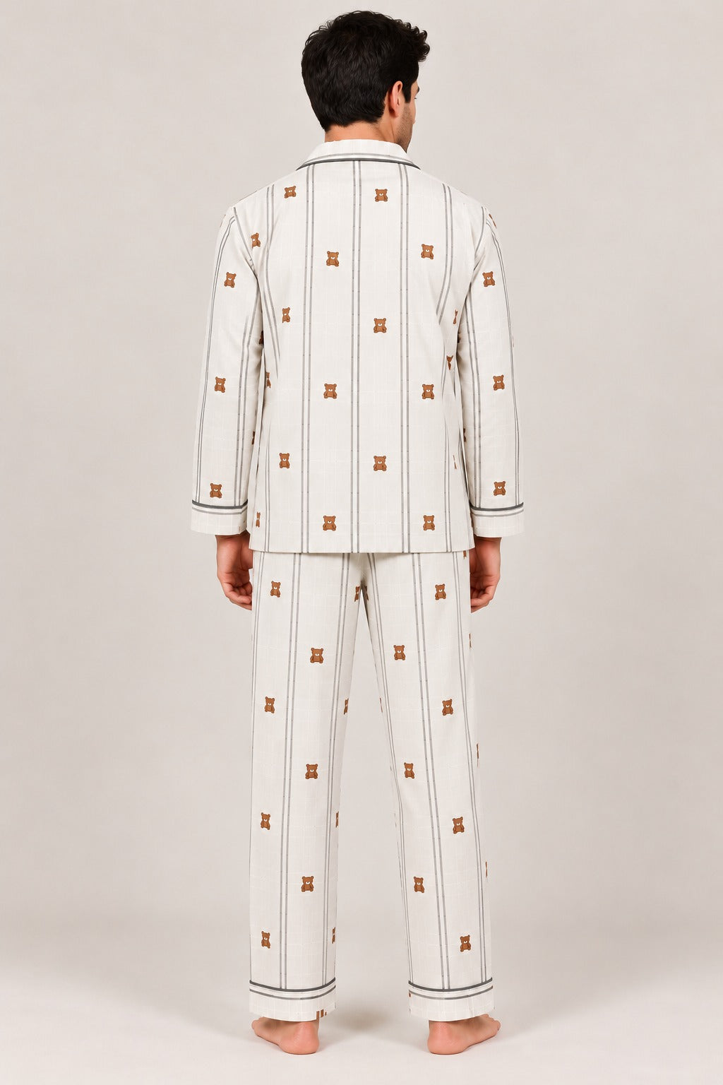 Little Teddy Cotton Flannel Long Sleeve Men's Night Suit