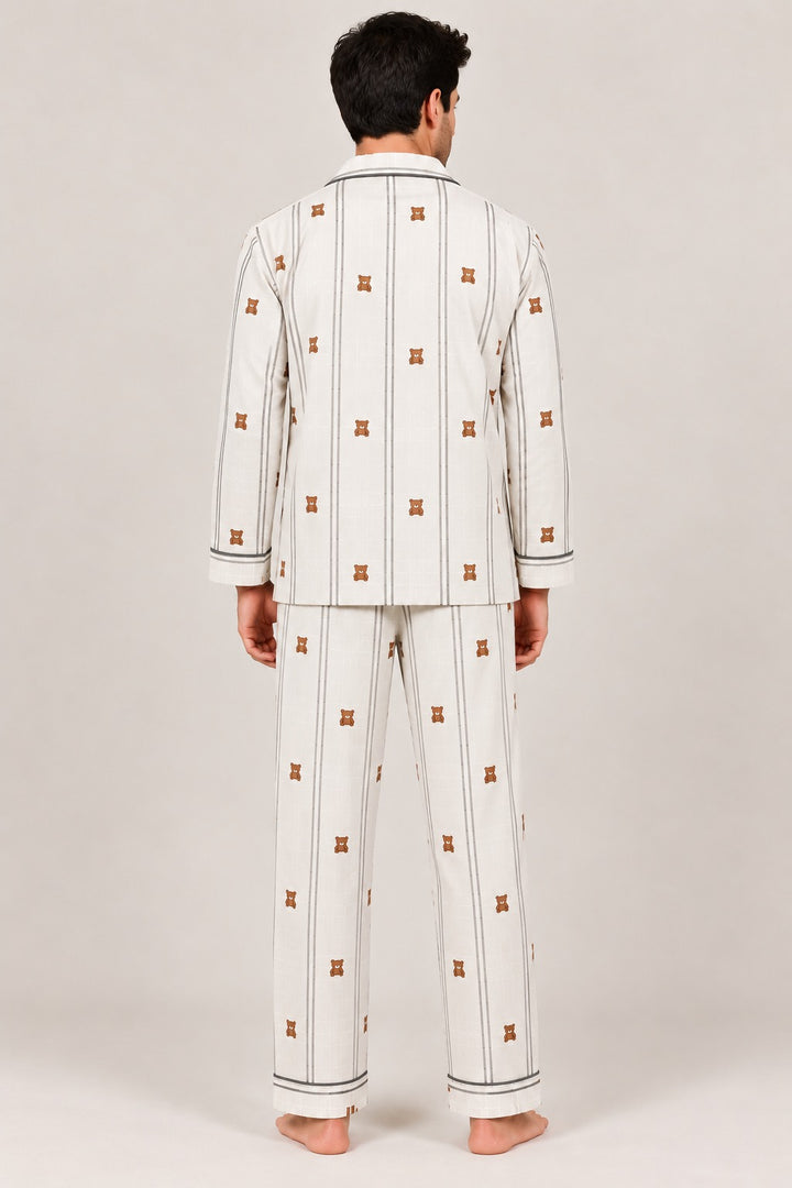 Little Teddy Cotton Flannel Long Sleeve Men's Night Suit