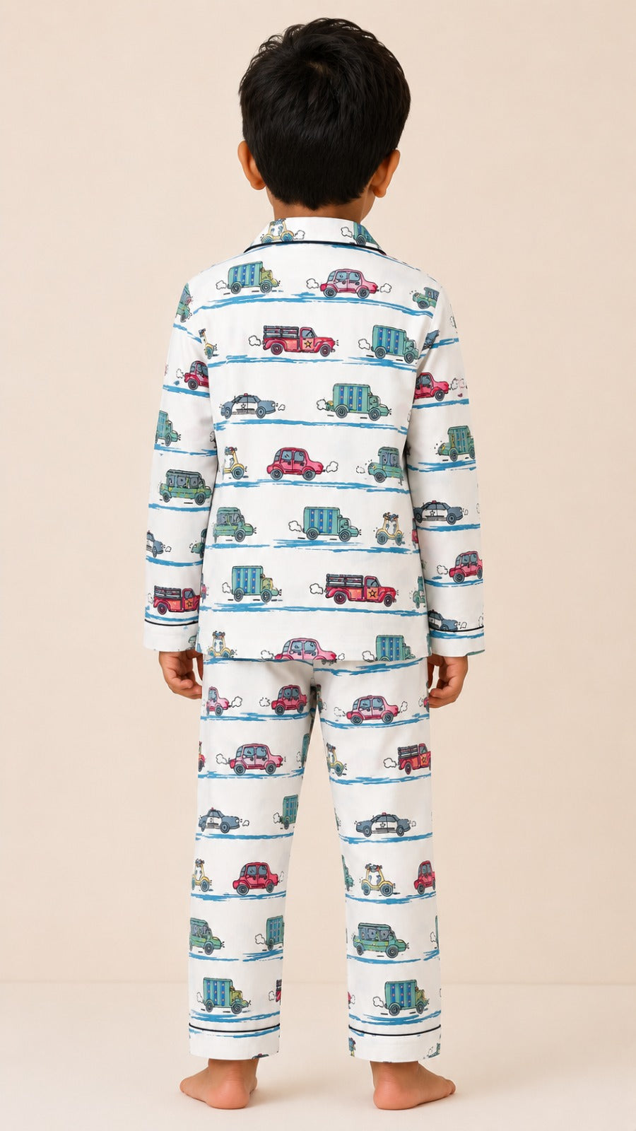 Truck & Car Dreams Print Long Sleeve Kids Night Suit
