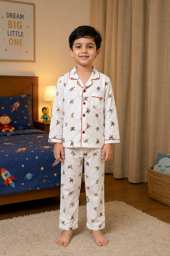 Hero Adventure  Print Long Sleeve Kids Night Suit