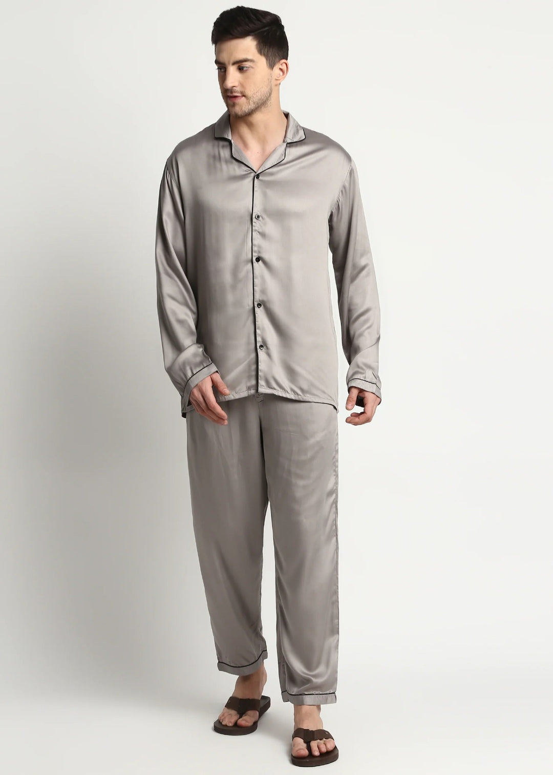Ultra Soft  Modal Satin Long Sleeve Men's Night Suit