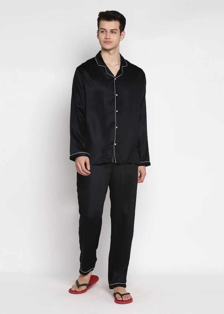 Ultra Soft  Modal Satin Long Sleeve Men's Night Suit