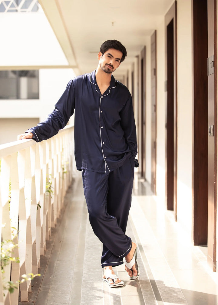 Ultra Soft  Modal Satin Long Sleeve Men's Night Suit